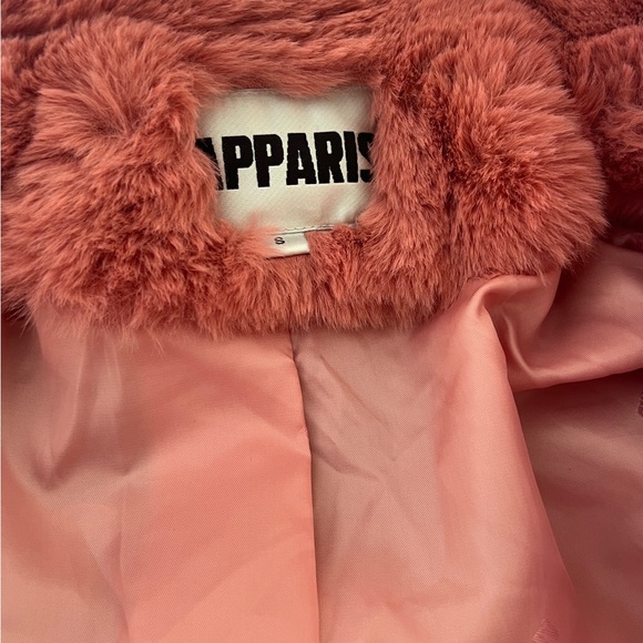 Apparis Navy with contrast pink, beige and gold faux fur jacket. - Picture 5 of 6